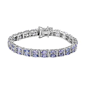 Tanzanite, White Zircon Double Row Bracelet in Platinum Over Sterling Silver, Silver Tennis Bracelet (7.25 In) 13.80 ctw
