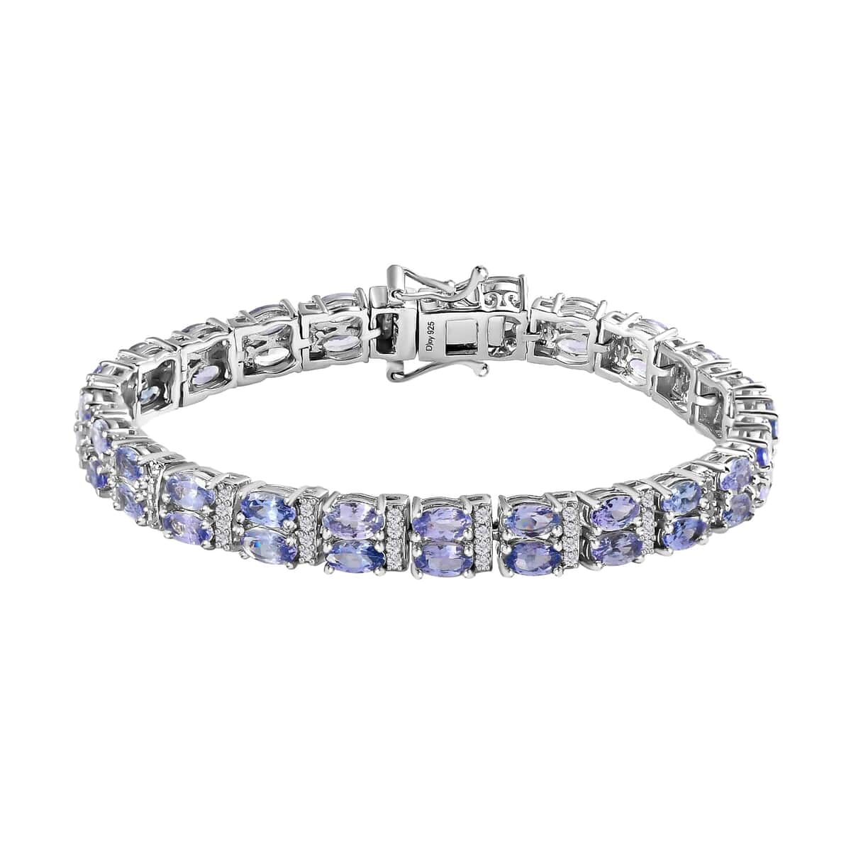 Tanzanite, White Zircon Double Row Bracelet in Platinum Over Sterling Silver, Silver Tennis Bracelet (7.25 In) 13.80 ctw image number 0