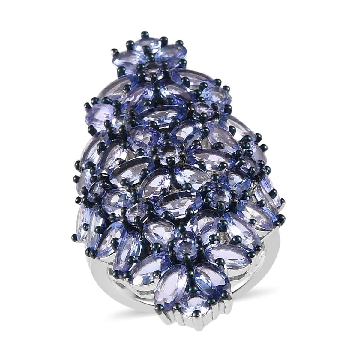 Tanzanite Floral Ring in Rhodium and Platinum Over Sterling Silver 9.80 Grams 8.15 ctw image number 0