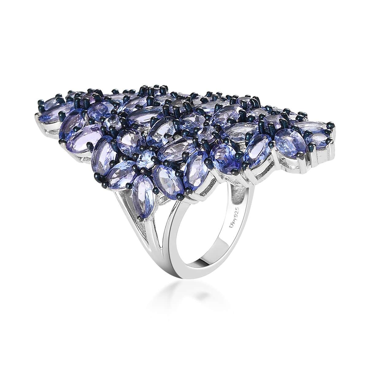 Tanzanite Floral Ring in Rhodium and Platinum Over Sterling Silver 9.80 Grams 8.15 ctw image number 3