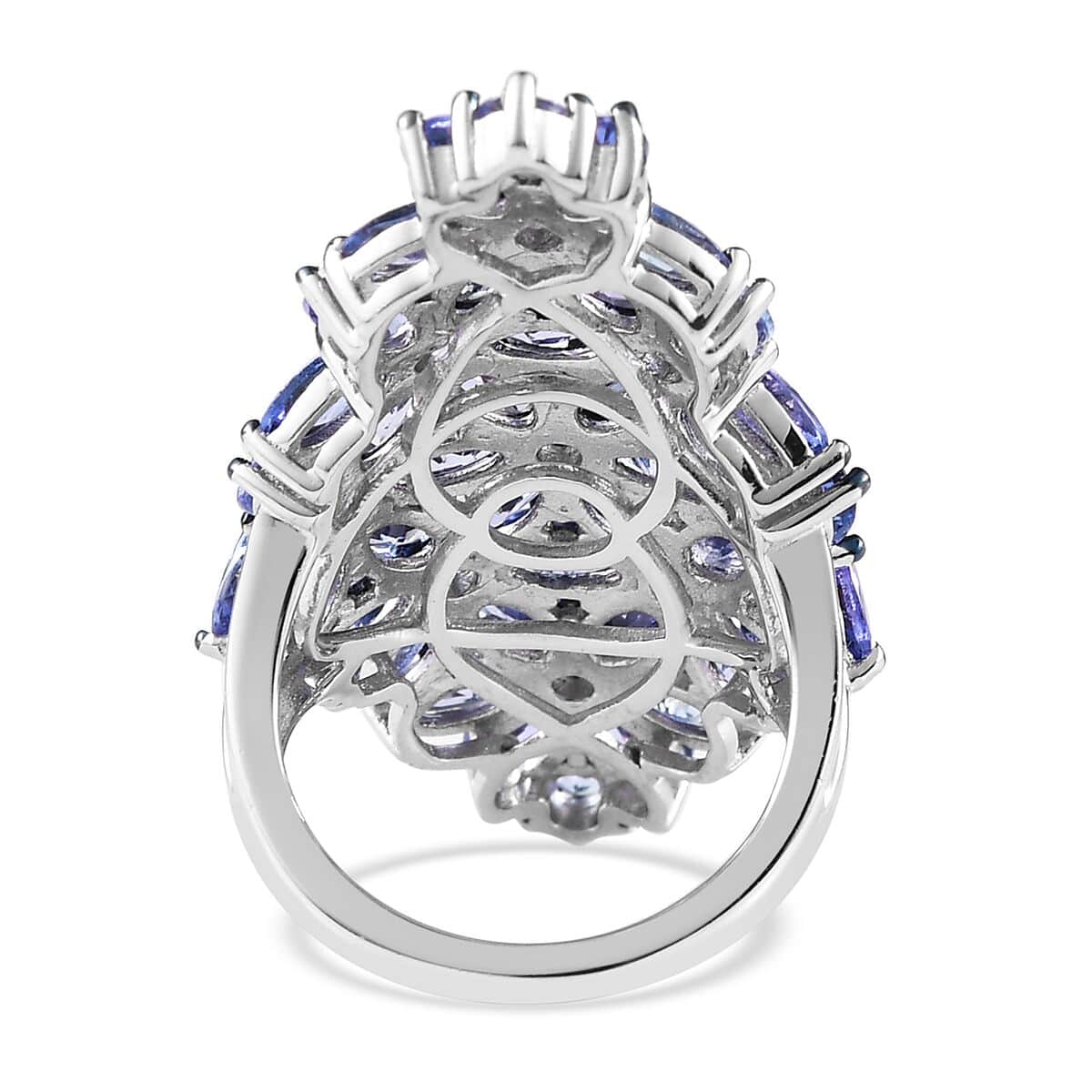 Tanzanite Floral Ring in Rhodium and Platinum Over Sterling Silver 9.80 Grams 8.15 ctw image number 4