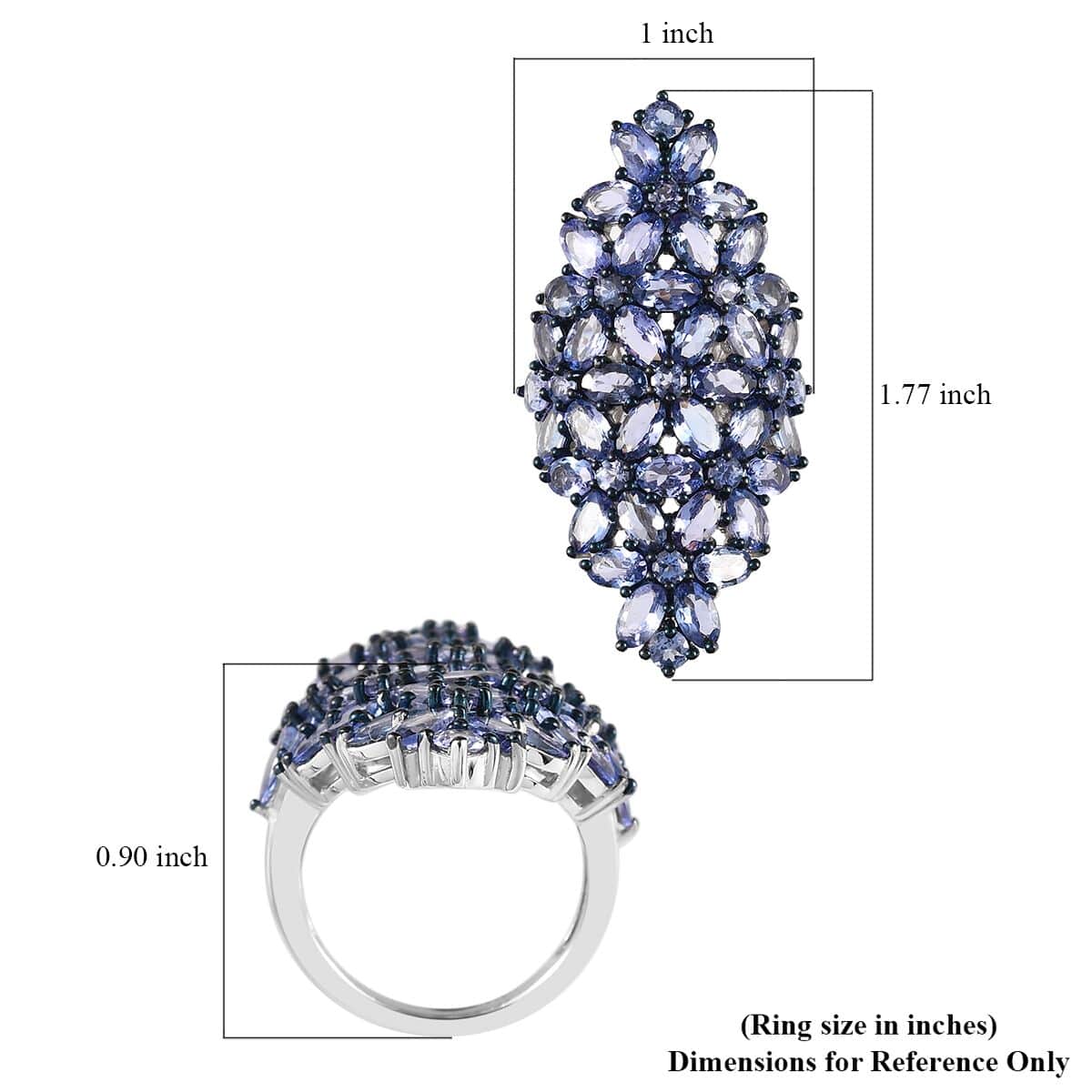 Tanzanite Floral Ring in Rhodium and Platinum Over Sterling Silver 9.80 Grams 8.15 ctw image number 5