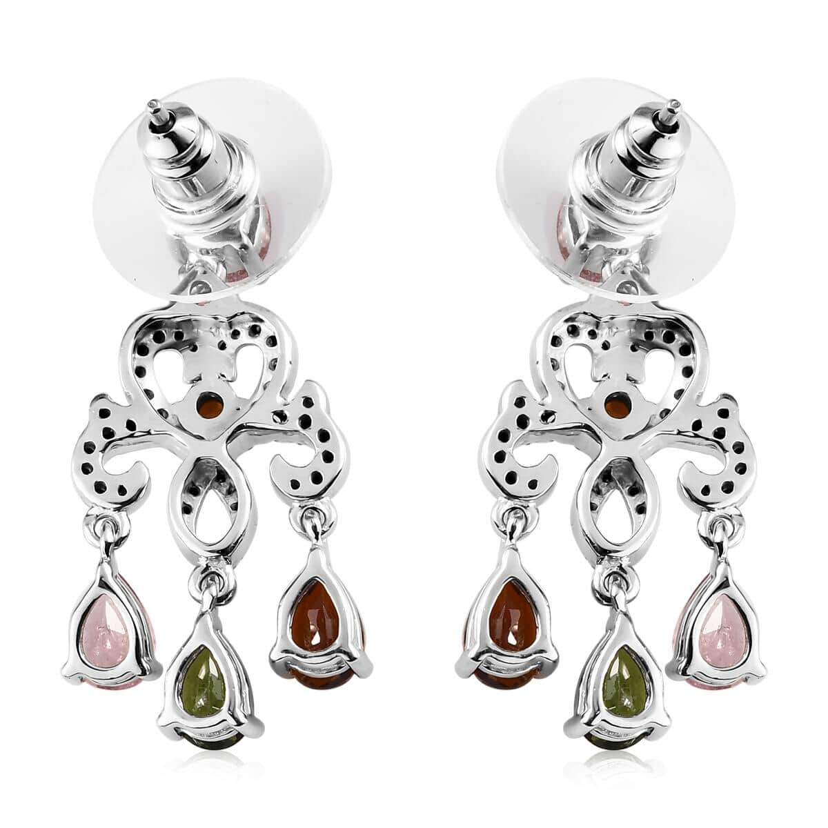 Multi-Tourmaline and Thai Black Spinel Chandelier Earrings in Platinum Over Sterling Silver 3.90 ctw image number 3