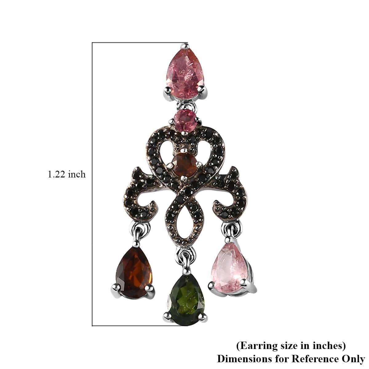 Multi-Tourmaline and Thai Black Spinel Chandelier Earrings in Platinum Over Sterling Silver 3.90 ctw image number 4