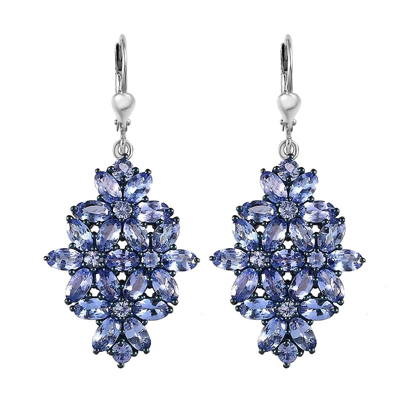 Tanzanite Lever Back Earrings in Rhodium and Platinum Over Sterling Silver 8.25 ctw