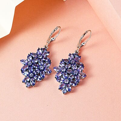 Tanzanite Lever Back Earrings in Rhodium and Platinum Over Sterling Silver 8.25 ctw
