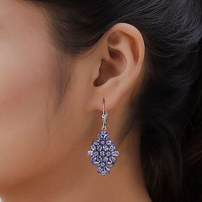 Tanzanite Lever Back Earrings in Rhodium and Platinum Over Sterling Silver 8.25 ctw