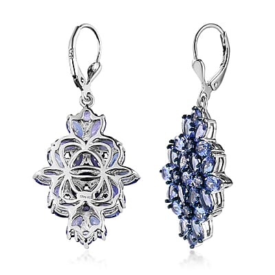 Tanzanite Lever Back Earrings in Rhodium and Platinum Over Sterling Silver 8.25 ctw
