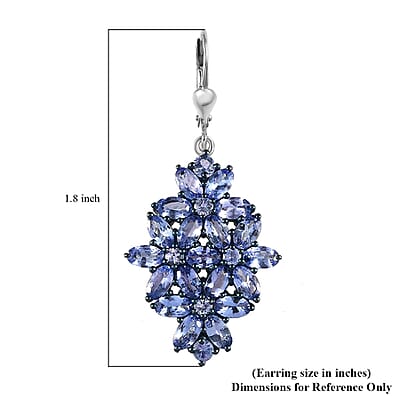 Tanzanite Lever Back Earrings in Rhodium and Platinum Over Sterling Silver 8.25 ctw