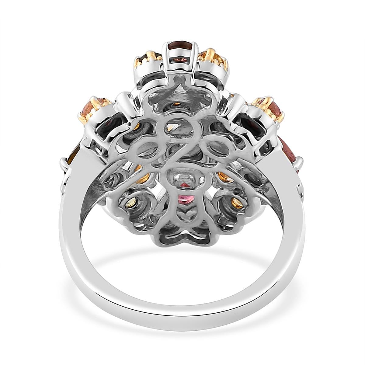 Multi-Tourmaline Cluster Ring in Vermeil Yellow Gold and Platinum Over Sterling Silver (Size 10.0) 1.75 ctw image number 4