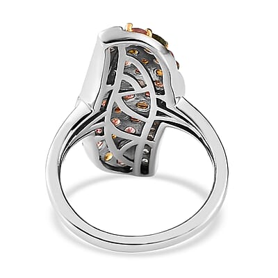 Multi-Tourmaline and White Zircon Elongated Ring in 14K Yellow Gold Over and Platinum Over Sterling Silver (Size 10.0) 2.00 ctw