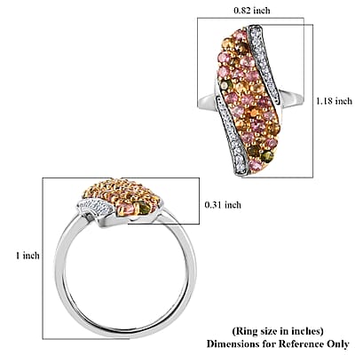 Multi-Tourmaline and White Zircon Elongated Ring in 14K Yellow Gold Over and Platinum Over Sterling Silver (Size 10.0) 2.00 ctw