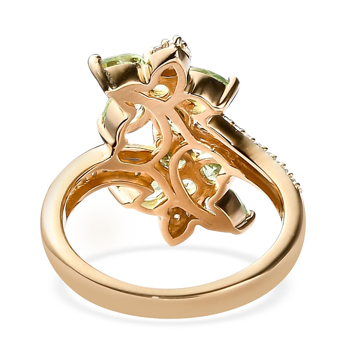Merelani Mint Garnet and Moissanite Bypass Floral Ring in Vermeil Yellow Gold Over Sterling Silver (Size 10.0) 1.50 ctw