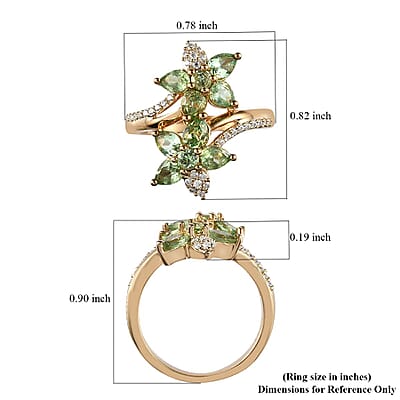 Merelani Mint Garnet and Moissanite Bypass Floral Ring in Vermeil Yellow Gold Over Sterling Silver (Size 10.0) 1.50 ctw