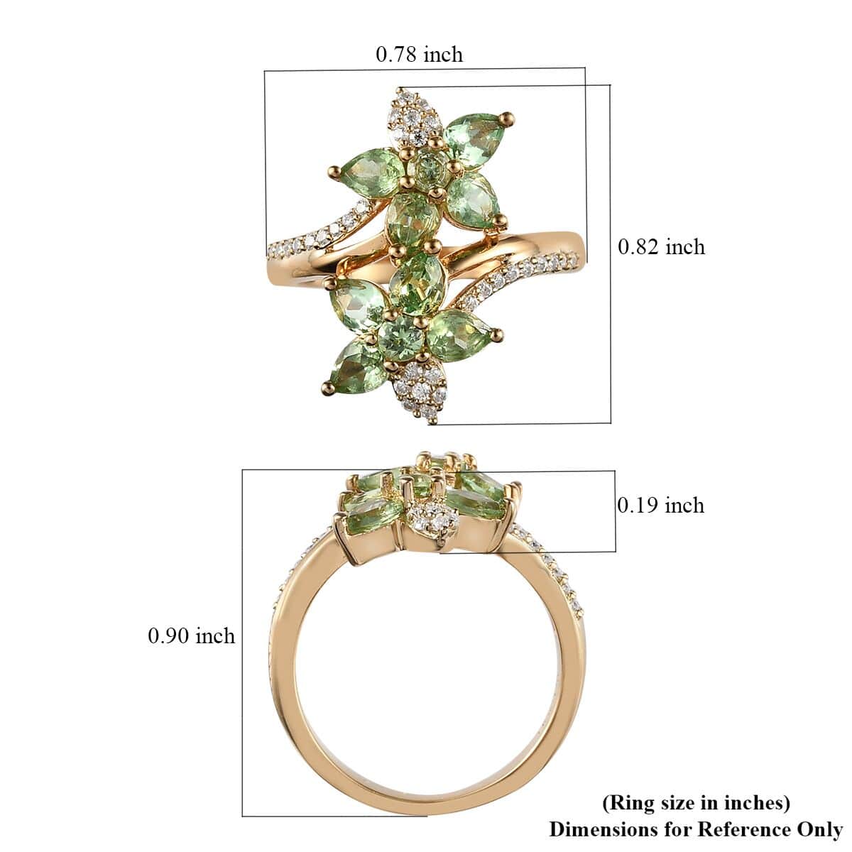Merelani Mint Garnet and Moissanite Bypass Floral Ring in Vermeil Yellow Gold Over Sterling Silver (Size 7.0) 1.50 ctw image number 5
