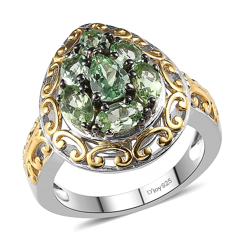 Merelani Mint Garnet Ring in Vermeil Yellow Gold and Platinum Over Sterling Silver (Size 10.0) 1.75 ctw