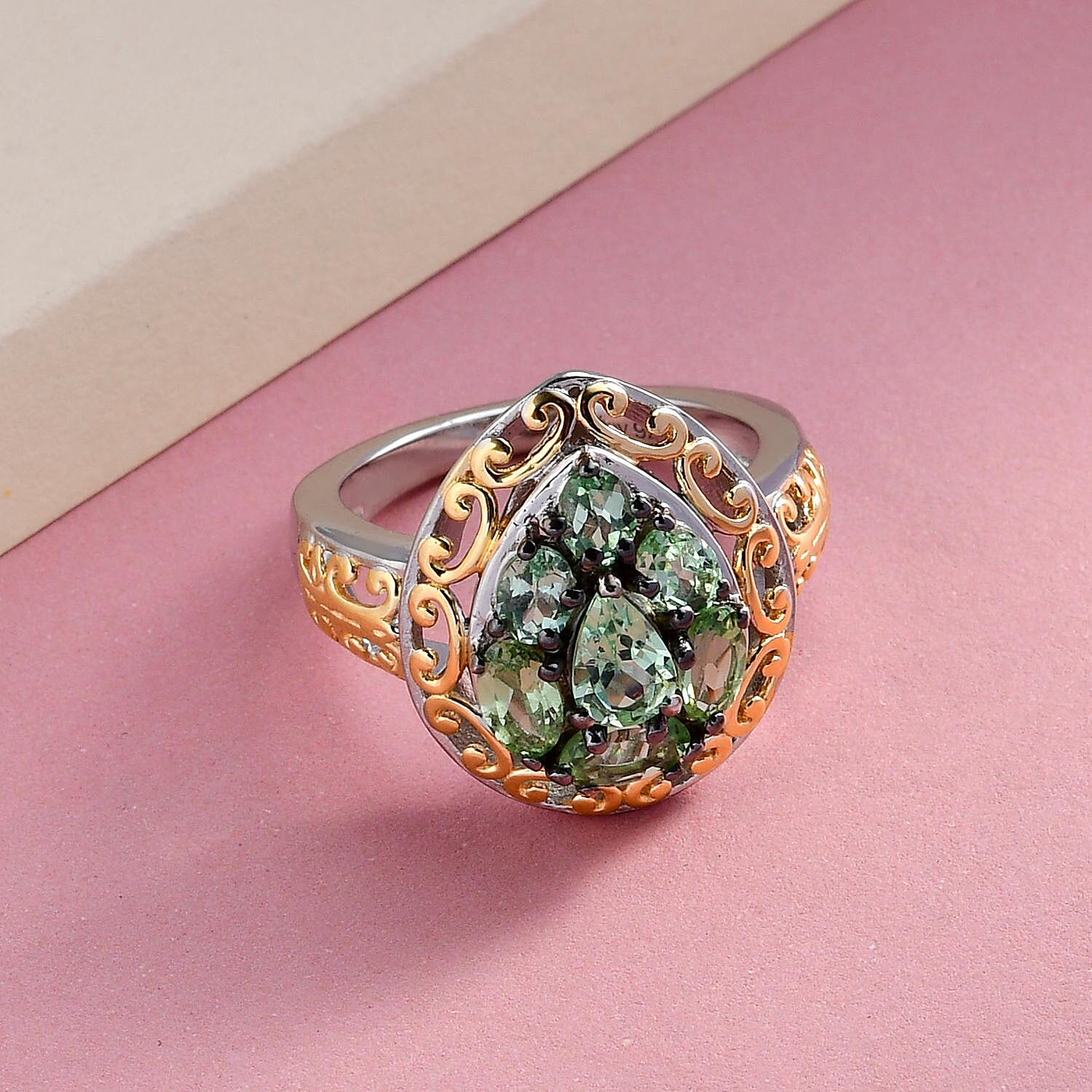 Merelani Mint Garnet Ring in Vermeil Yellow Gold and Platinum Over Sterling Silver (Size 10.0) 1.75 ctw