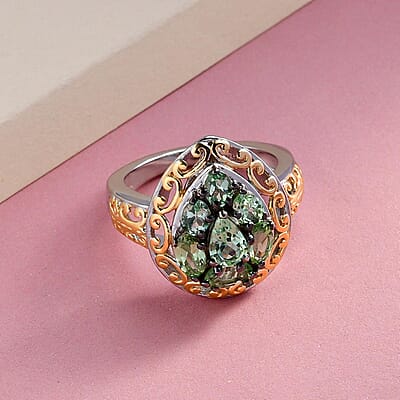 Merelani Mint Garnet Ring in Vermeil Yellow Gold and Platinum Over Sterling Silver (Size 10.0) 1.75 ctw