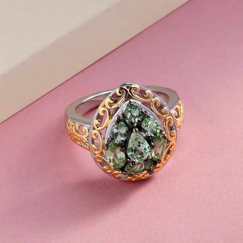 Merelani Mint Garnet Ring in Vermeil Yellow Gold and Platinum Over Sterling Silver (Size 10.0) 1.75 ctw