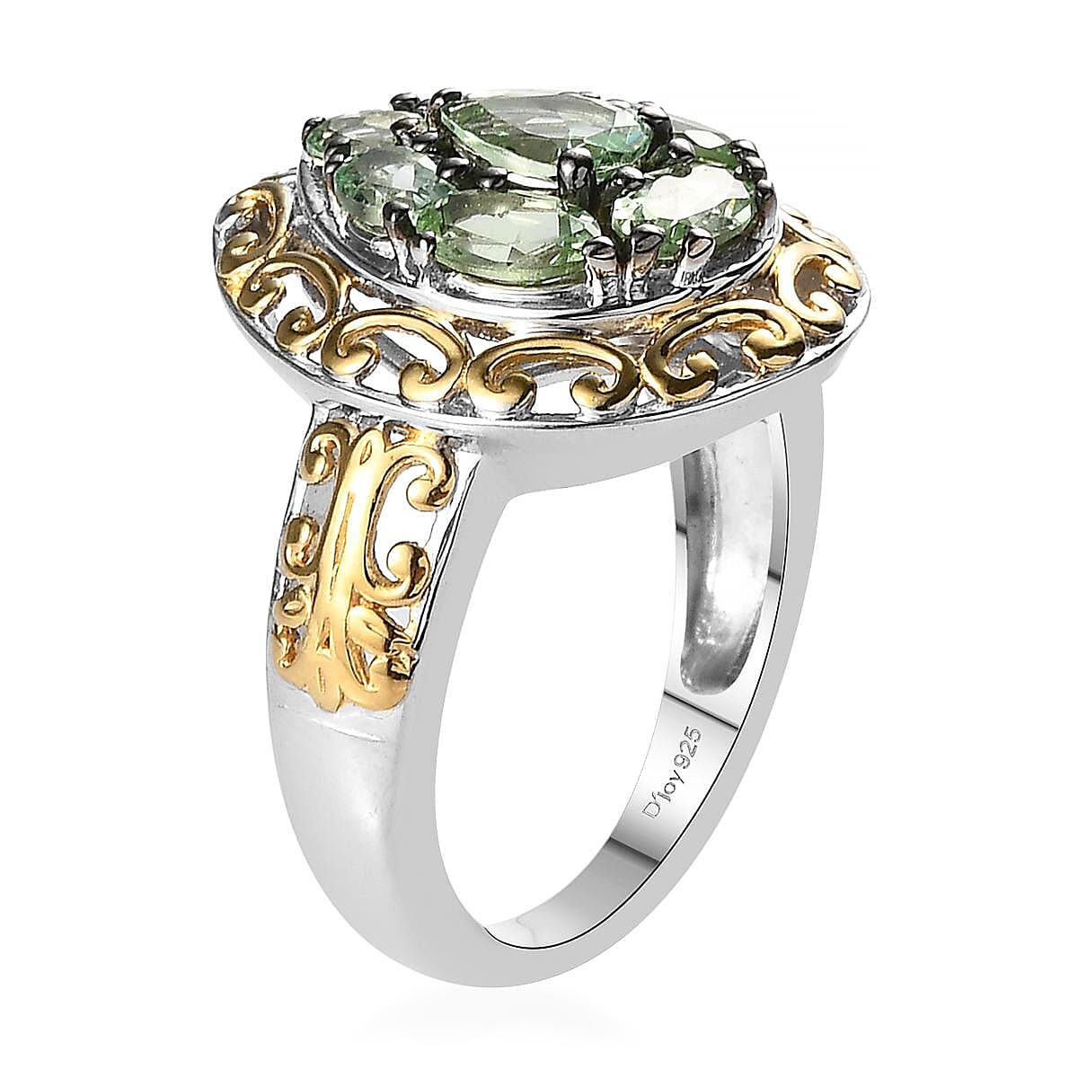 Merelani Mint Garnet Ring in Vermeil Yellow Gold and Platinum Over Sterling Silver (Size 10.0) 1.75 ctw