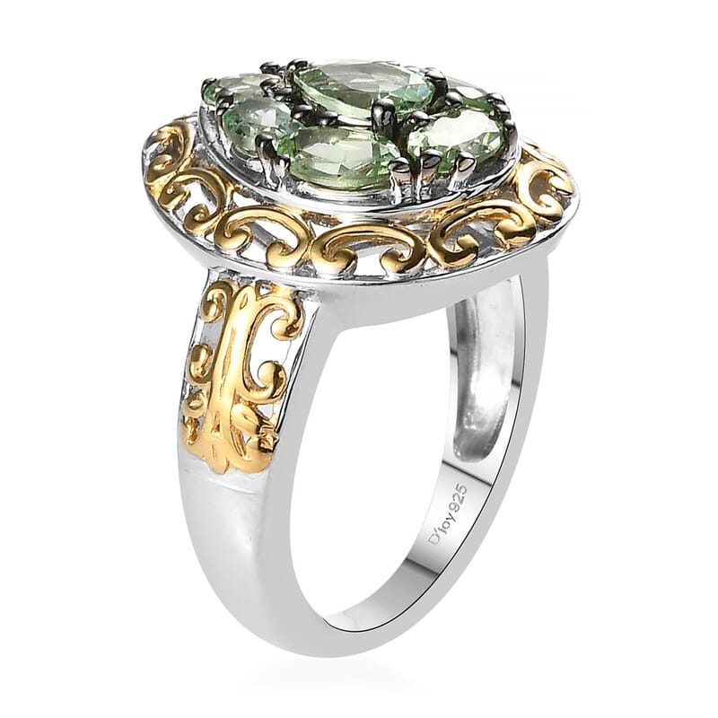 Merelani Mint Garnet Ring in Vermeil Yellow Gold and Platinum Over Sterling Silver (Size 10.0) 1.75 ctw