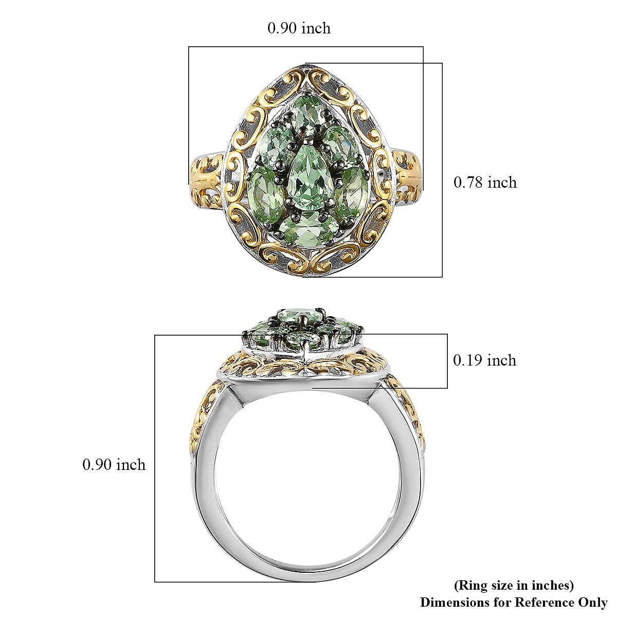 Merelani Mint Garnet Ring in Vermeil Yellow Gold and Platinum Over Sterling Silver (Size 10.0) 1.75 ctw