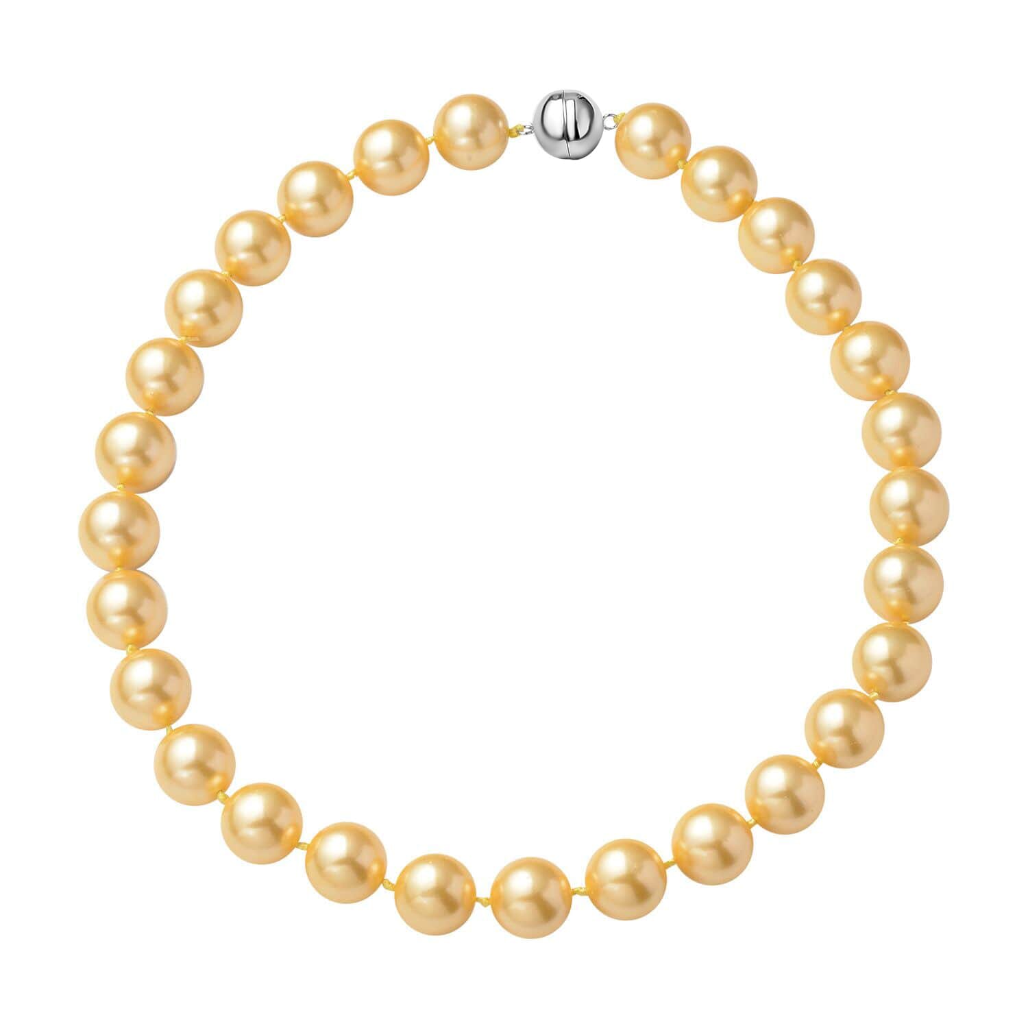 925 Sterling Silver Rhodium Plated Natural Golden Shell Pearl Necklace Size 20"