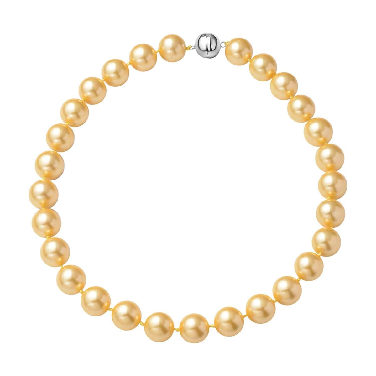 Golden Color Shell Pearl Necklace, 15-17mm Shell Pearl Beaded Necklace, 20 Inch Rhodium Over Sterling Silver Necklace image number 0