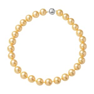 Golden Color Shell Pearl Necklace, 15-17mm Shell Pearl Beaded Necklace, 20 Inch Rhodium Over Sterling Silver Necklace