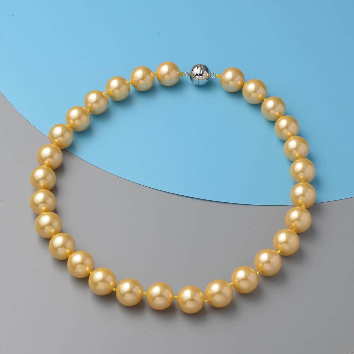 Golden Color Shell Pearl Necklace, 15-17mm Shell Pearl Beaded Necklace, 20 Inch Rhodium Over Sterling Silver Necklace image number 1