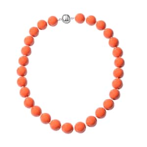 Living Coral Color Shell Pearl Necklace, 15-17mm Shell Pearl Beaded Necklace, 20 Inch Rhodium Over Sterling Silver Necklace