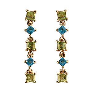 Arizona Peridot and Malgache Neon Apatite Dangle Earrings in Vermeil Yellow Gold Over Sterling Silver 1.35 ctw