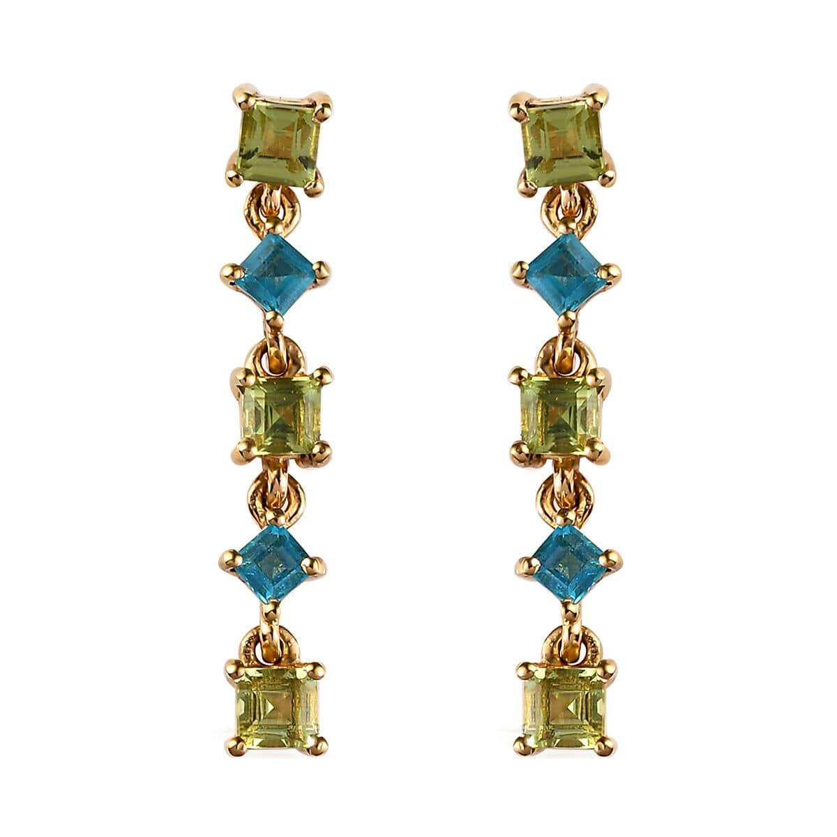 Arizona Peridot and Malgache Neon Apatite Dangle Earrings in Vermeil Yellow Gold Over Sterling Silver 1.35 ctw image number 0