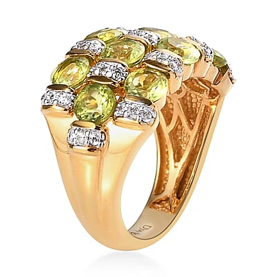 Arizona Peridot and Natural White Zircon Ring in Vermeil Yellow Gold Over Sterling Silver (Size 5.0) 3.50 ctw