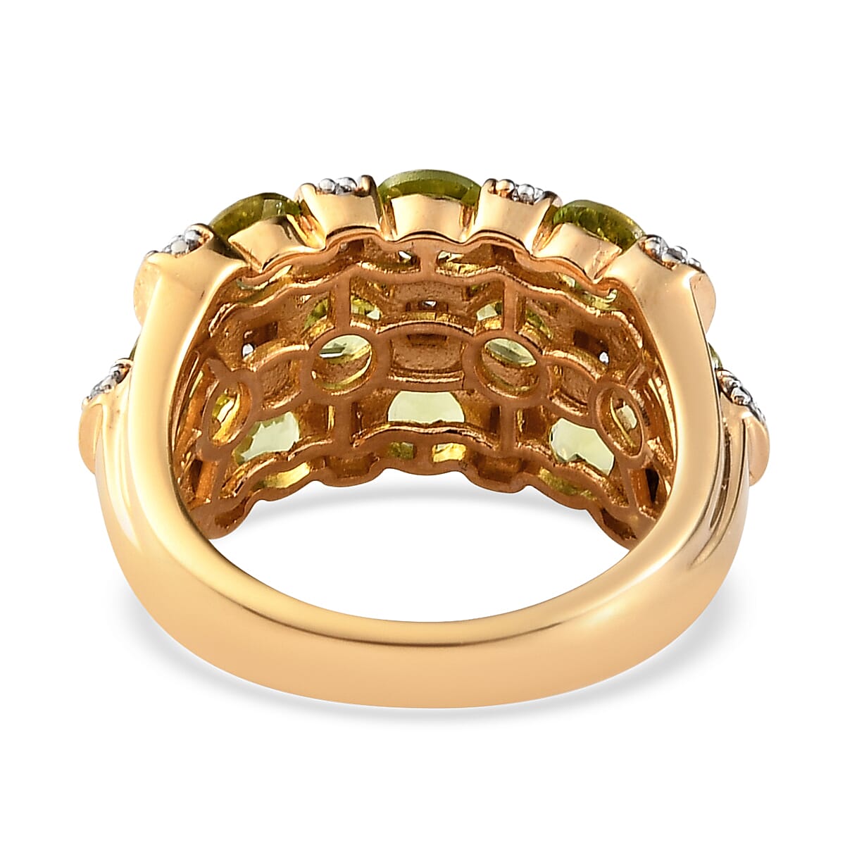 Arizona Peridot and Natural White Zircon Ring in Vermeil Yellow Gold Over Sterling Silver (Size 5.0) 3.50 ctw