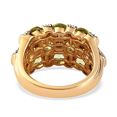 Arizona Peridot and Natural White Zircon Ring in Vermeil Yellow Gold Over Sterling Silver (Size 5.0) 3.50 ctw