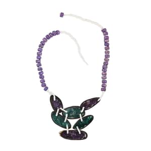 Purple Color Beaded, Shell and Resin Necklace (21 Inches) 60.00 ctw