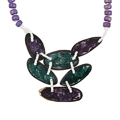 Purple Color Beaded, Shell and Resin Necklace (21 Inches) 60.00 ctw