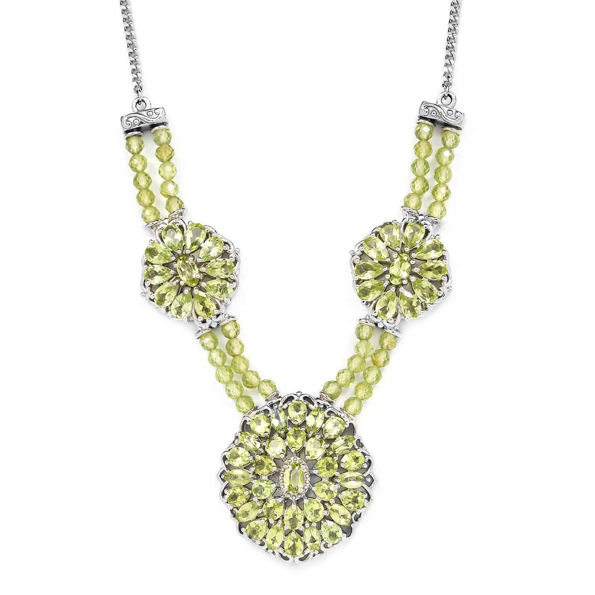 Arizona Peridot and Peridot Beaded Cocktail Necklace 18 Inches in Platinum Over Sterling Silver 17.85 ctw image number 0