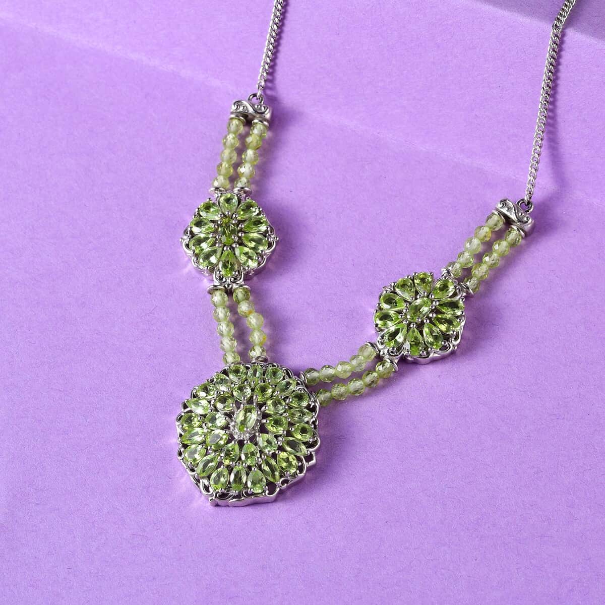 Arizona Peridot and Peridot Beaded Cocktail Necklace 18 Inches in Platinum Over Sterling Silver 17.85 ctw image number 1