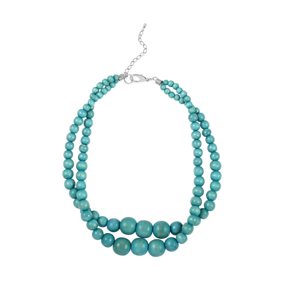 Turquoise Color Wooden Beaded Double Row Necklace 18 Inches in Stainless Steel image number 0