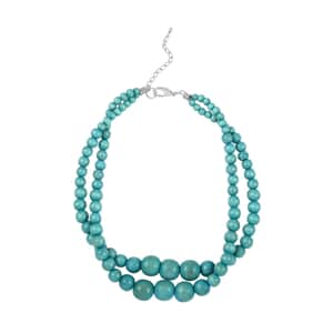 Turquoise Color Wooden Beaded Double Row Necklace (18-20 Inches) in Stainless Steel , Tarnish-Free, Waterproof, Sweat Proof Jewelry