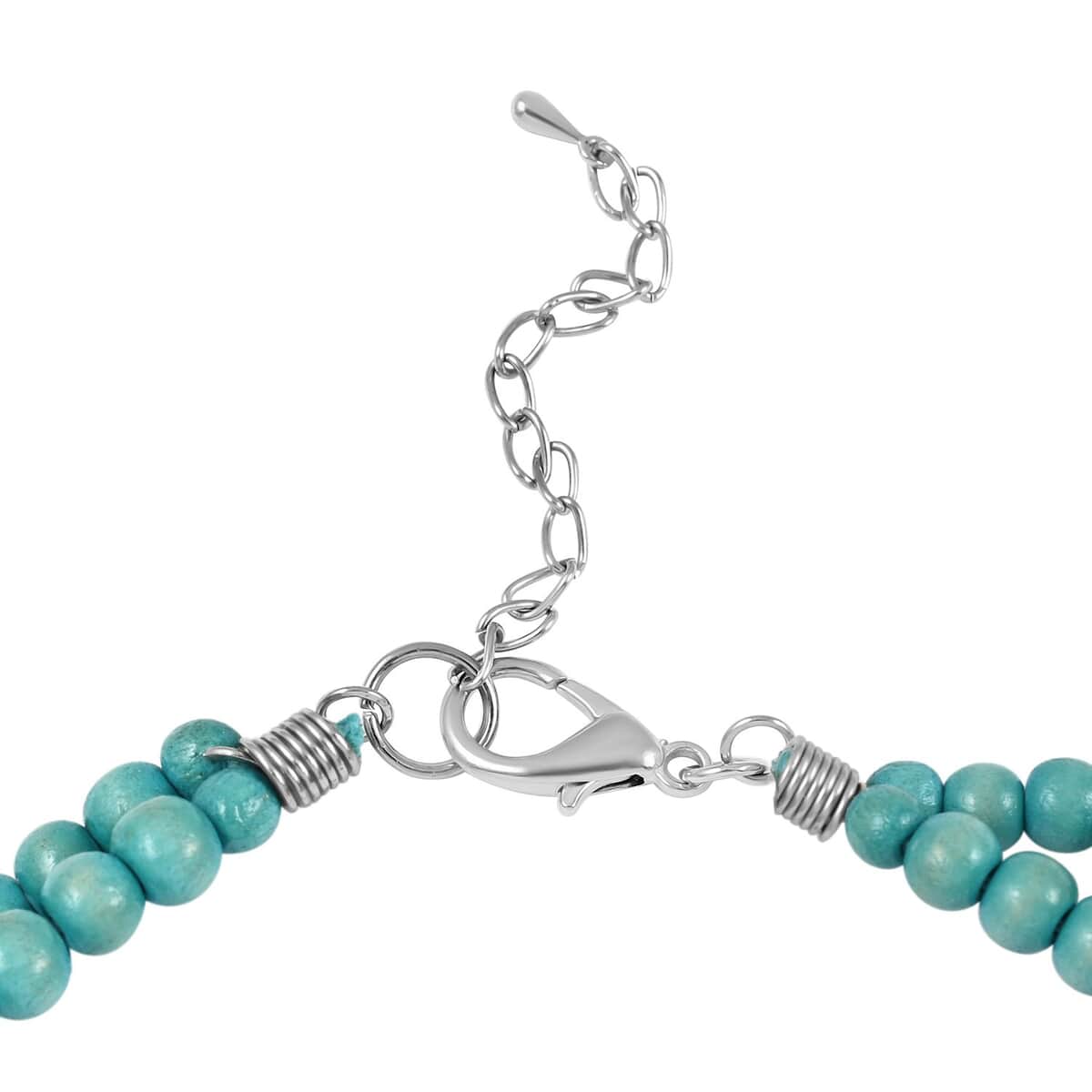 Turquoise Color Wooden Beaded Double Row Necklace 18 Inches in Stainless Steel image number 3