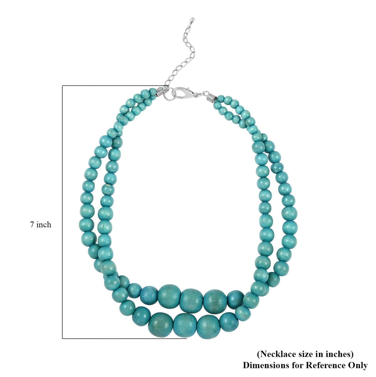 Turquoise Color Wooden Beaded Double Row Necklace 18 Inches in Stainless Steel image number 4