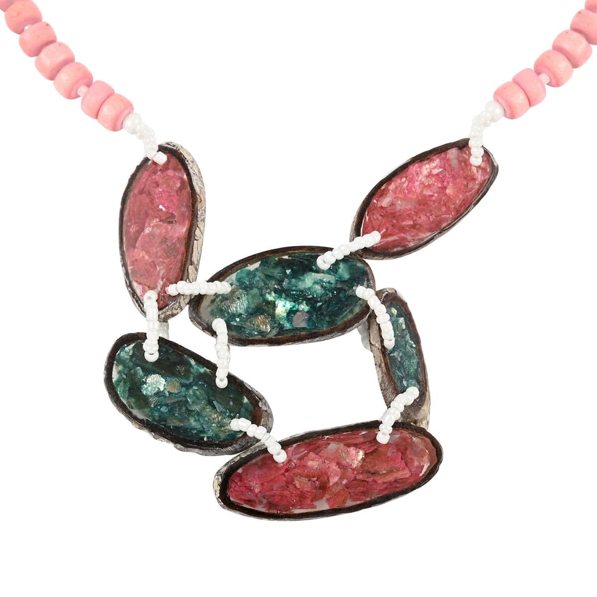 Pink Color Beaded, Shell and Resin Necklace (21 Inches) 60.00 ctw image number 2