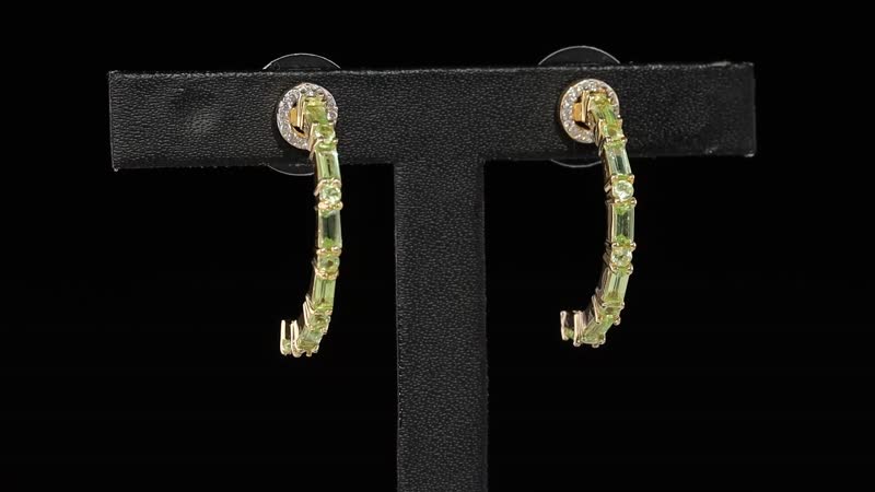 Arizona Peridot and White Zircon J Hoop Earrings in Vermeil Yellow Gold Over Sterling Silver 1.90 ctw