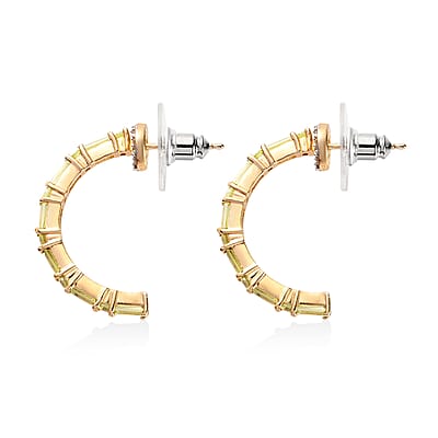 Arizona Peridot and White Zircon J Hoop Earrings in Vermeil Yellow Gold Over Sterling Silver 1.90 ctw