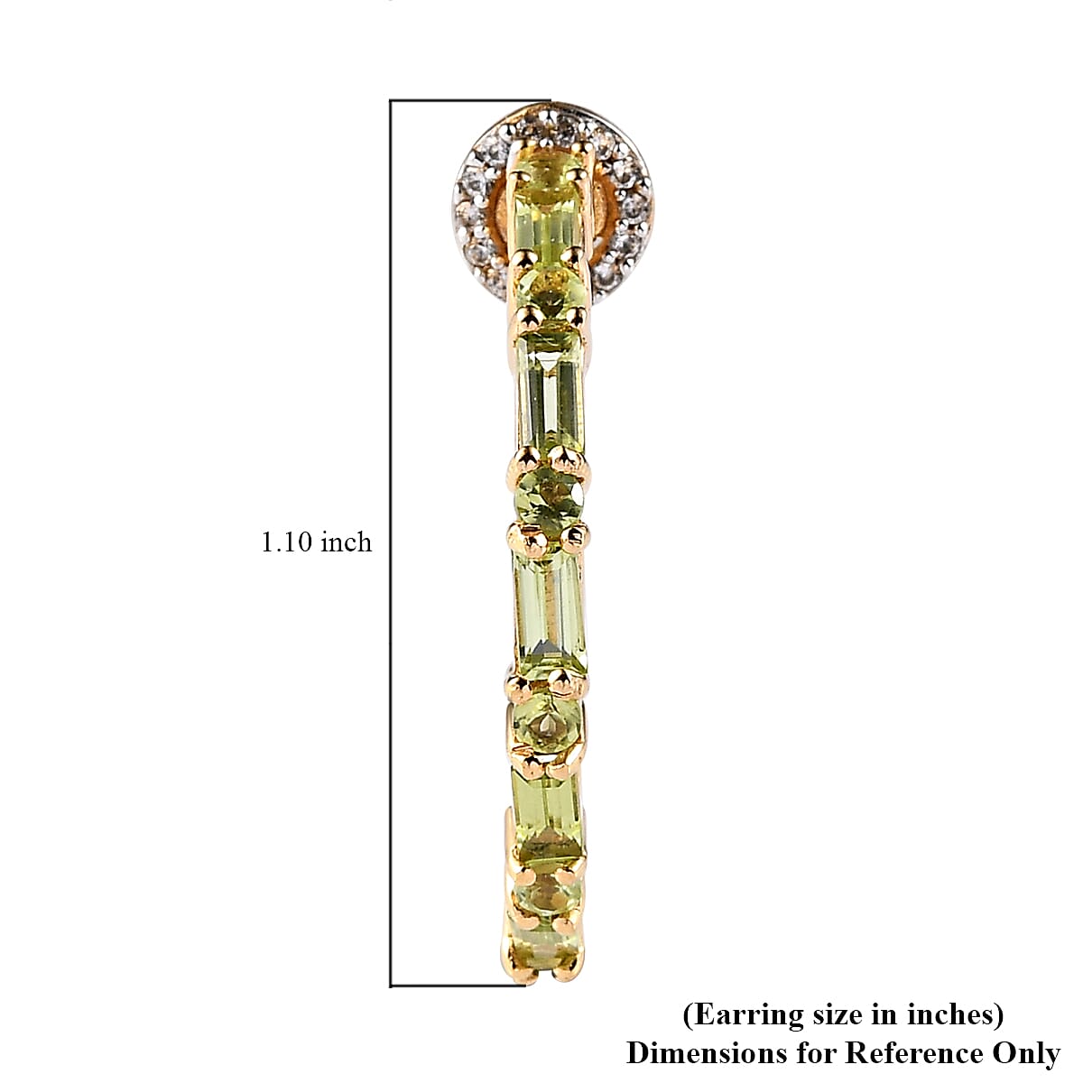 Arizona Peridot and White Zircon J Hoop Earrings in Vermeil Yellow Gold Over Sterling Silver 1.90 ctw