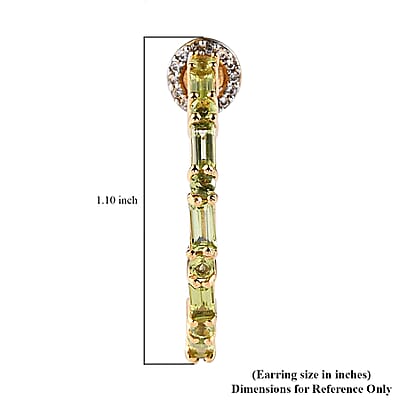 Arizona Peridot and White Zircon J Hoop Earrings in Vermeil Yellow Gold Over Sterling Silver 1.90 ctw
