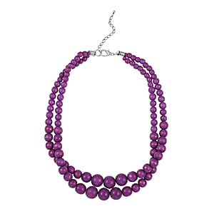 Purple Color Wooden Beaded Double Row Necklace (18-20 Inches) in Stainless Steel , Tarnish-Free, Waterproof, Sweat Proof Jewelry